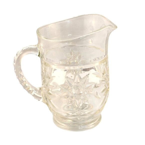 Anchor Hocking Clear Glass Star Of David Pattern Juice Pitcher 4" Tall Vintage C - Picture 1 of 9